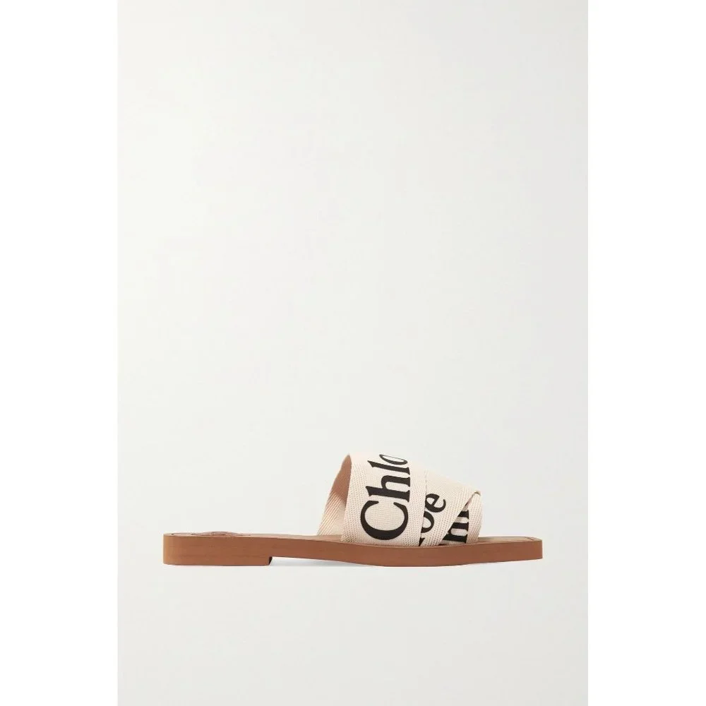 Chloé Brown Leather Slide Sandals with Cream Logo Straps - Picture 12 of 15
